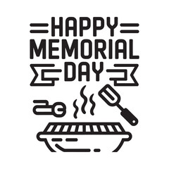 Happy memorial day greeting design with barbecue grill and kitchen utensil icon