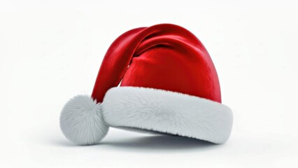Santa Hat Made of Soft Velvet and Fur Texture, White Background