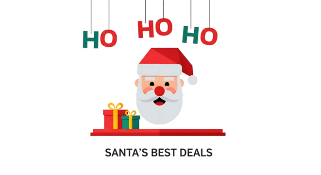 Festive Santa Claus Head with Hanging 'Ho Ho Ho' and Christmas Gift Boxes - Powered by Adobe