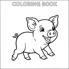 Cute Pig Coloring Book Page for Kids Activity
