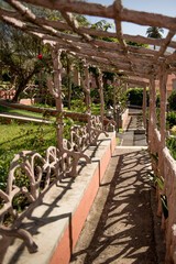 La Orotava, Tenerife, Spain 03.06.2018: Photos taken in La Orotava, Tenerife A beautifully landscaped garden path with intricate stonework and lush greenery