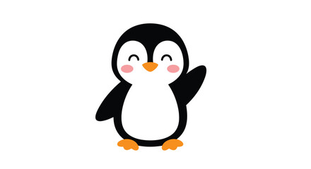 Obraz premium Cute cartoon penguin waving with a happy expression and bright rosy cheeks in a simple and colorful vector illustration for children.