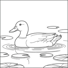 Graceful Duck Swimming in Pond with Lily Pads