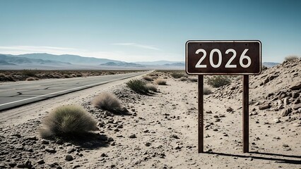 Road sign 2026 in desert landscape