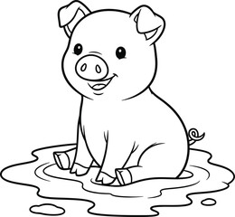 Happy Piglet Playing in Water Coloring Page for Kids