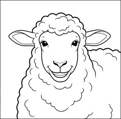 Happy Sheep Face Coloring Page for Kids and Adults