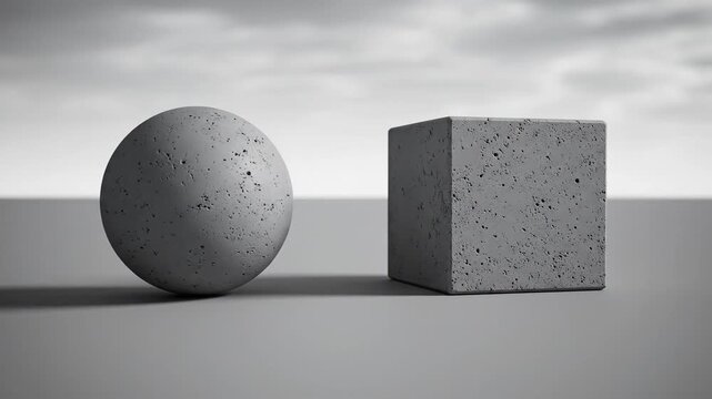 Concrete Sphere and Cube Displayed with Dramatic Lighting