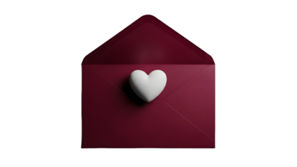 Red envelope with white heart isolated on transparent background