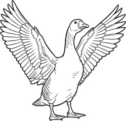 Fototapeta premium Illustrated Goose with Wings Spread on Transparent Background