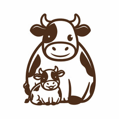 Fototapeta premium Mother and Baby Cow Illustration Farm Animal Silhouette