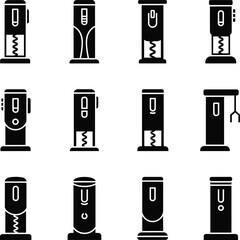 Collection of Black Icons for Charging Stations electric vehicle