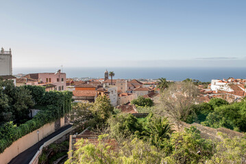 La Orotava, Tenerife, Spain 03.06.2018: Photos taken in La Orotava, Tenerife, capturing a panoramic view of the town with terracotta rooftops and distant ocean views