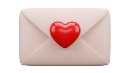 White envelope with a red heart isolated on transparent background