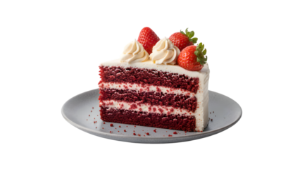 A slice of delicious red velvet cake isolated on transparent background