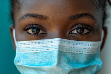 Generative AI image of a teacher doctor medical worker in medical mask standing in classroom during pandemic