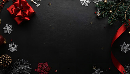 Luxurious Dark Christmas Design with Red Decorations and Texture &mdash; Digital Ad Cover