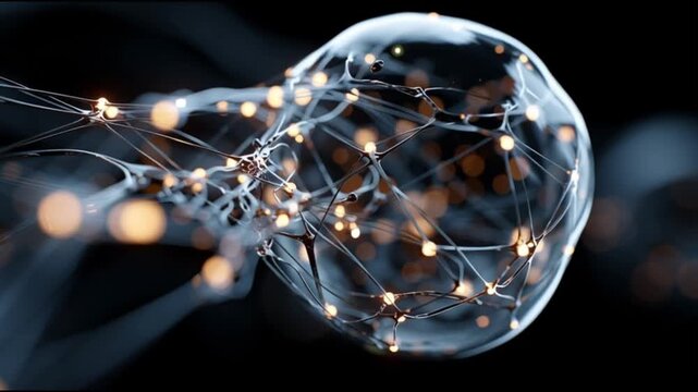 Organoid intelligence. OI. Biocomputing. Synthetic biology. Biological computation. Bioengineered tissue. A visualization of interconnected nodes resembling neural networks.