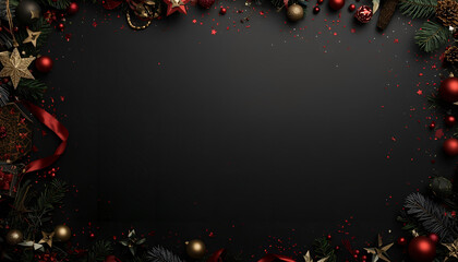Festive Black and Red Layout with Balls, Snowflakes, and Ribbon &mdash; Christmas Promotion Banner
