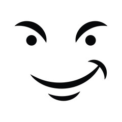 Cartoon face with angry eyebrows and smiling mouth