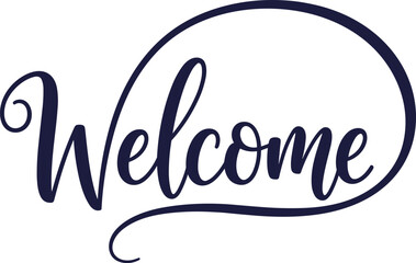 Navy Blue Welcome Text Inside Oval Frame lettering