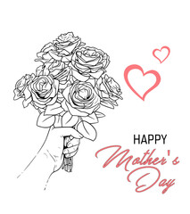 Hand Holding Floral Bouquet with Heart Cutout and Happy Mother’s Day Text