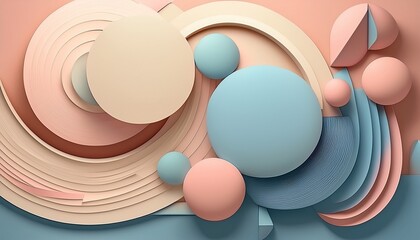 abstract geometric shapes in soft pastel colors the composition features circles and rounded forms in pink blue and beige tones
