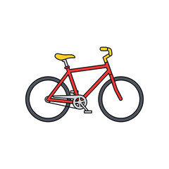 Obraz premium Red Bicycle with Yellow Seat and Handlebars Isolated on White Background.