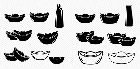 Set of traditional Chinese gold ingots and ancient coins, symbols of wealth and prosperity for Lunar New Year celebrations. © Adji