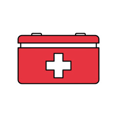Red First Aid Kit with White Cross Symbol Illustration.