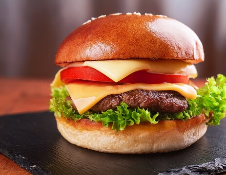 juicy burger with cheese lettuce and tomato close up hamburguer suculento com queijo alface e tomate em close up