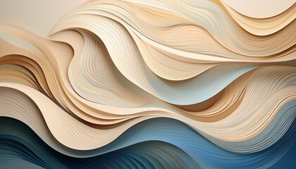 abstract wavy shapes in soft colors create a modern design the composition features layers of beige cream and blue tones evoking a sense of calm and elegance