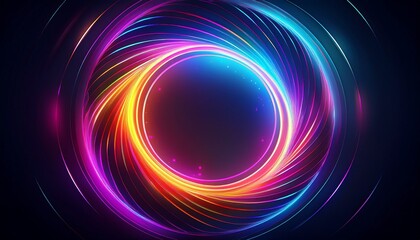 abstract colorful light ring with swirling neon patterns on a dark background