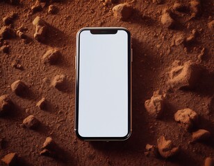 cell phone on a dirt floor mockup