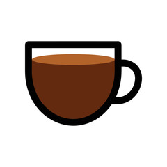 Simple coffee cup illustration with dark brown liquid inside and handle.