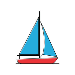 Simple illustration of a sailboat with blue sails and a red hull.