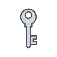 Simple illustration of a vintage key with a circular head and a notched bit.