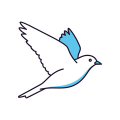 Fototapeta premium Simple White Bird Flying with Blue Wing Accents.