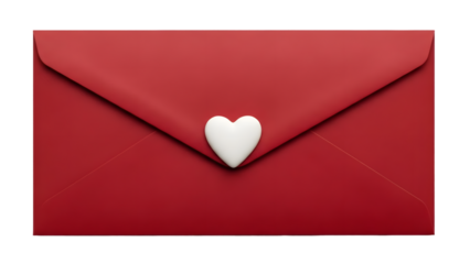 Red envelope with white heart isolated on transparent background