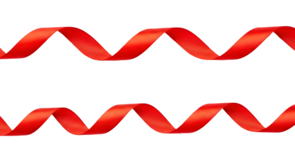 Two red wavy ribbons isolated on transparent background