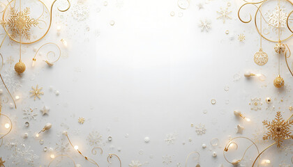 Elegant Year-End Banner in Beige and Gold with Hanging Decorations &mdash; Logo and Call to Action Space