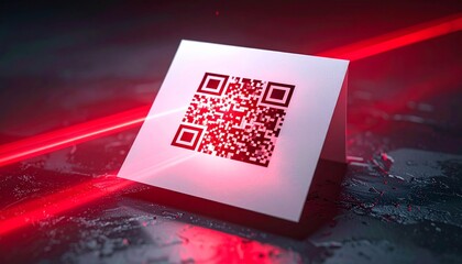 QR Code Scanned by Laser: A vivid digital scan of QR code, illuminated by a striking laser beam against a textured backdrop. Showcasing the convergence of technology and data transfer