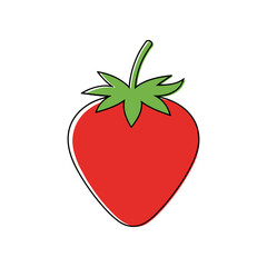 Vibrant Red Strawberry with Green Stem and Leaves.