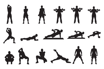 Fitness Silhouette Bundle Male & Female Workout Gym Yoga Exercise Vector Set