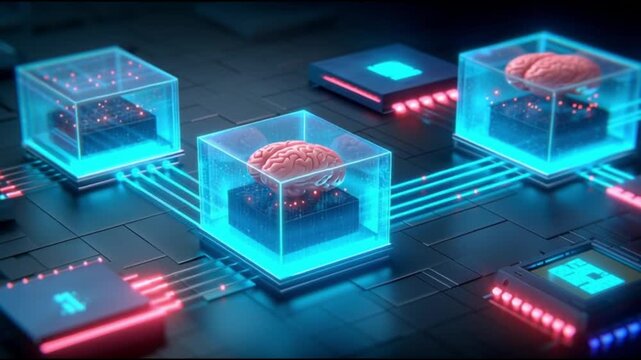 Organoid intelligence. OI. Biocomputing. Synthetic biology. Biological computation. Bioengineered tissue. A futuristic concept of organoid intelligence with brain-like structures.