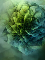 Obraz premium Abstract Green Hexagonal Bloom: Fractal Layers, Soft Gradient, and Geometric Depth