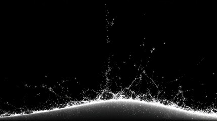 Abstract design featuring white snowflake-like shapes dispersed against a black background, creating an ethereal, wintery atmosphere.