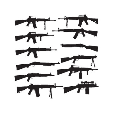Rifles Shotguns Machine Guns Silhouettes Collection,Rifles Shotguns Machine Guns Silhouettes,Vector Firearm Silhouettes,Weapon Silhouettes Set,gun vector