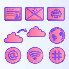 Colorful internet icons: email, cloud, global connectivity, wifi, social media symbols.