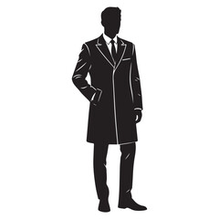 Formal man in overcoat silhouette tie business vector elegance style