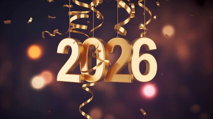 Celebrate a brilliant 2026 with sparkling gold ribbons and confetti, perfect for new year wishes, invitations, and festive announcements